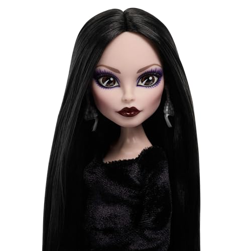 Morticia Addams Collectible Doll in Velvet Gown with Display Stand