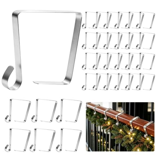 30 Pack Stainless Steel Banister Clips for Stair Railing & Holiday Decorations
