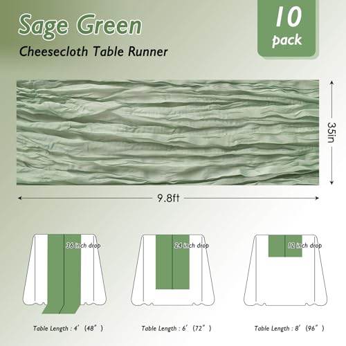 3 Pack Sage Green Cheesecloth Table Runner, 120-Inch Boho Wedding Decor