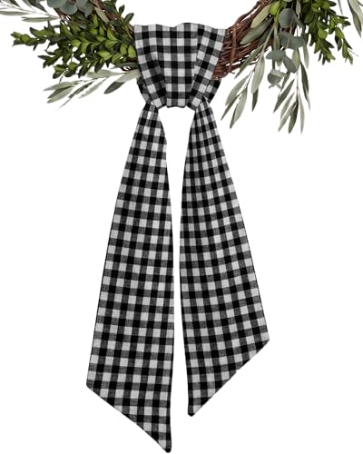 Black and White Gingham Wreath Sash - 5.1 x 54.3 Inch Checkered Plaid Door Ribbon