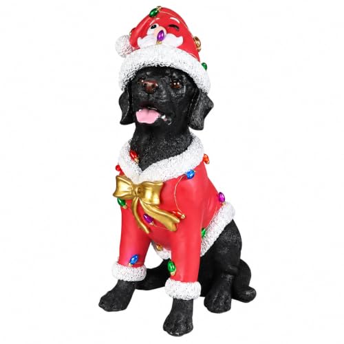 Lighted Labrador Christmas Statue - Brown Labrador with Santa Outfit, 18.11 Inch Holiday Decor
