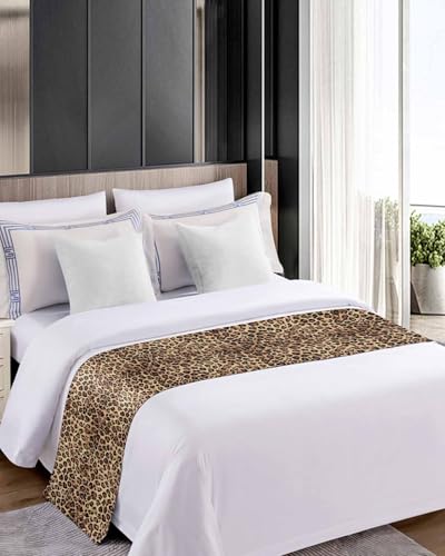 Retro Leopard Print Satin Bed Runner - Brown & Black Decorative Scarf