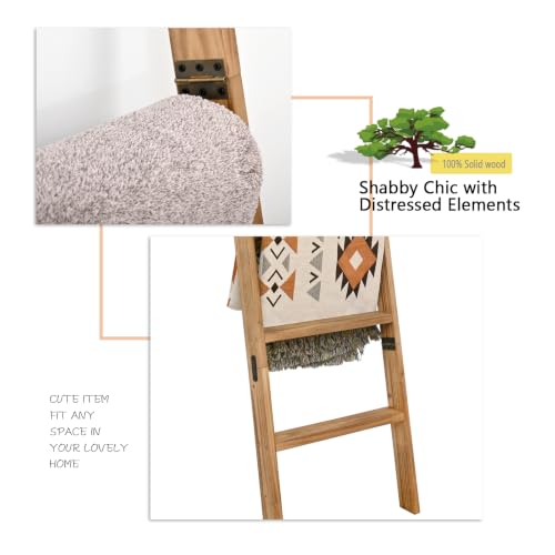 5.5ft Rustic Solid Wood Blanket Ladder - Farmhouse Towel & Quilt Rack