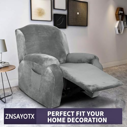 Stretch Velvet Recliner Cover Set - 4-Piece Non-Slip Protector for Pets