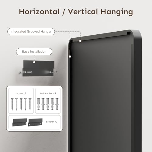 20x16 Inch Rectangular Wall Mirror, Matte Black Aluminum Framed Bathroom Mirror