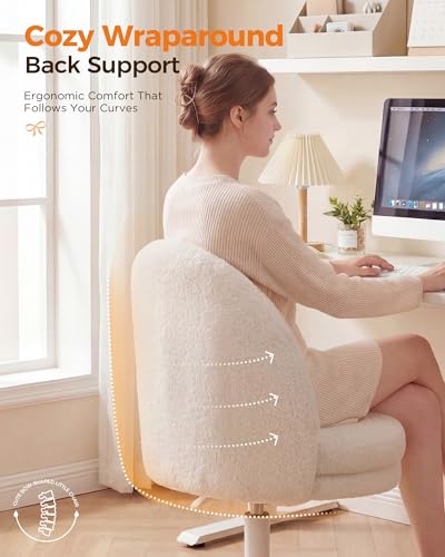 Adjustable Velvet Office Chair with Bow Lumbar Pillow, Armless Desk Chair