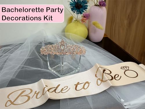 Bride to Be Bachelorette Party Set: Tiara, Satin Sash, and Tulle Veil