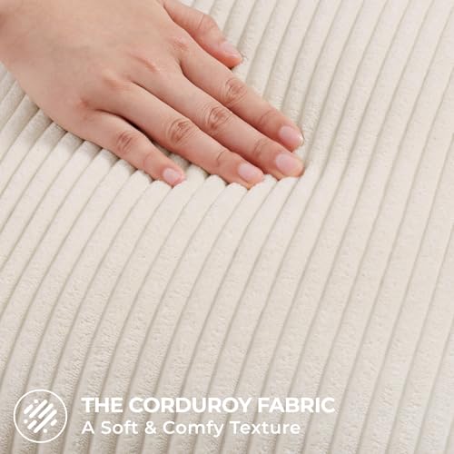 Corduroy Throw Pillow Covers 18x18 Cream White - Set of 2 Soft Striped Cases