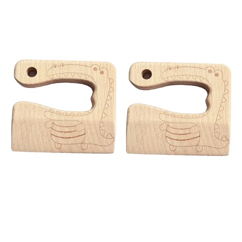 2 Pack Wooden Dinosaur Kitchen Knives for Kids Safe Fruit Cutting