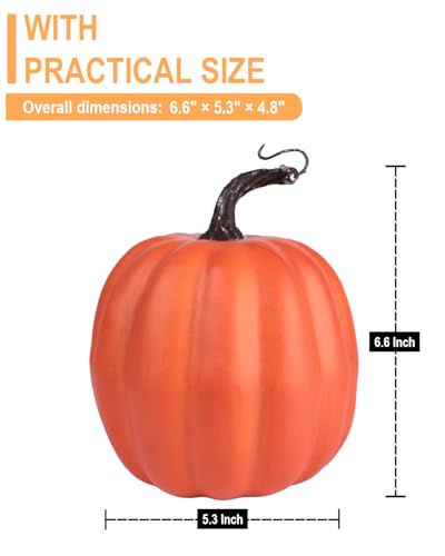 6-Inch Artificial Orange Pumpkins, 4 Pack Foam Harvest Fall Decor