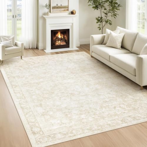 5x7 Washable Area Rug, Vintage Floral Non-Slip Boho Carpet for Living Room