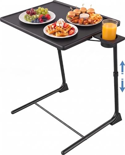 Adjustable Foldable TV Tray Table with Cup Holder for Couch & Bed (Black)