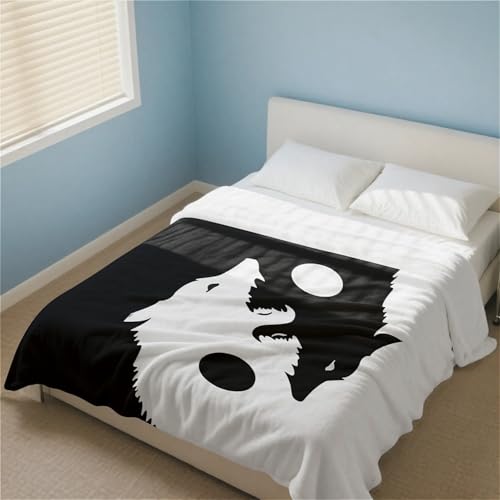 Twin Yin Yang Wolf Fleece Throw Blanket 60x80in - Super Soft Cozy Plush Mini Microfiber