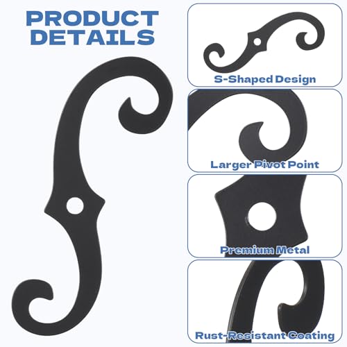 8-Pack S-Style Shutter Dogs, 6.3-Inch Decorative Iron Tiebacks, Black