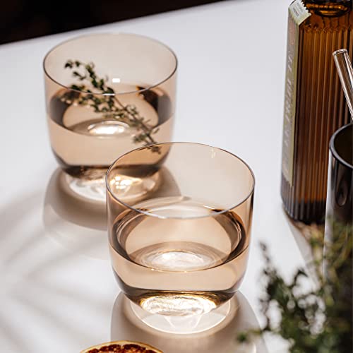 Set of 2 Colored Glass Water Tumblers, Clay Brown Drinking Glasses