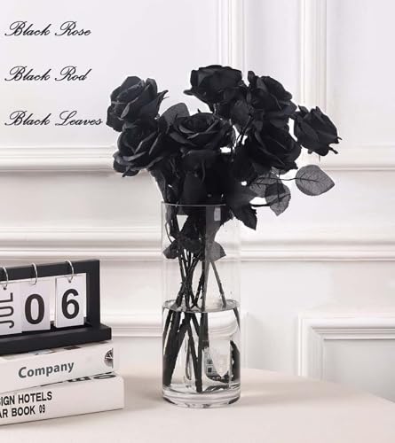 12 PCS Artificial Black Roses - Realistic Silk Flowers for Home & Wedding Decor