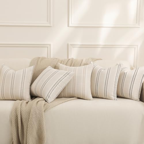Striped Linen Throw Pillow Cover 18x18 - Farmhouse Cushion Cover, Grey