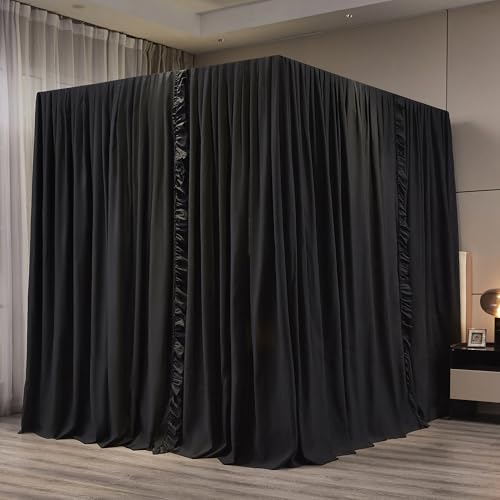Black Canopy Bed Curtains - Queen Size Breathable Microfiber Drapes