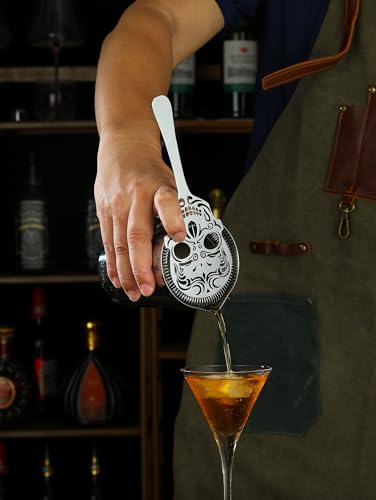 Skull Cocktail Strainer with Handle - Stainless Steel Bar Tool for Mixing & Serving