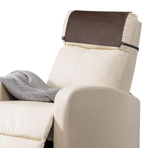 Recliner Headrest Protector - Faux Leather Cover with Elastic Straps, 17 x 27 in, Dark Brown