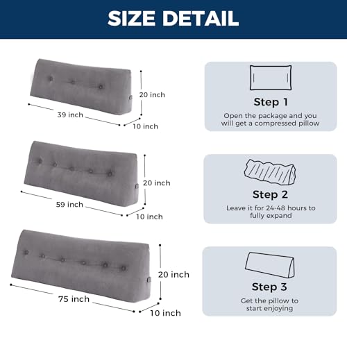 Wedge Headboard Pillow - Triangular Reading Backrest Cushion with Side Pockets