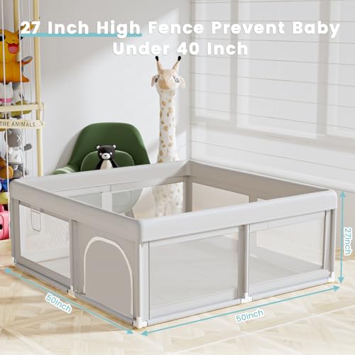 Hiaksedt Baby Playpen 50x50 Inch Sturdy Safety Play Yard with Breathable Mesh