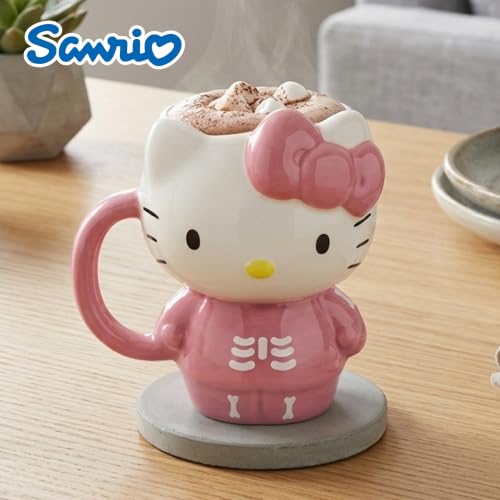 Hello Kitty Halloween Skeleton Mug 20oz - 3D Sculpted Ceramic Cup, Official Sanrio