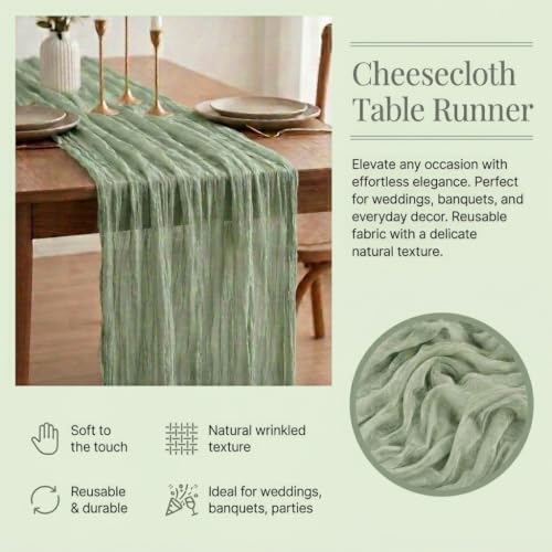 6-Pack Sage Green Cheesecloth Table Runners, 17x108 Inch Boho Gauze Runners