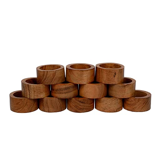 Handmade Acacia Wood Napkin Rings, Set of 12 for Dining Table Decor