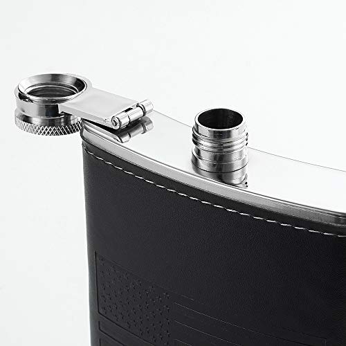 8oz Stainless Steel American Flag Flask with Leather Cover and Funnel – Leak-Proof Liquor Bottle for Travel & Gifting