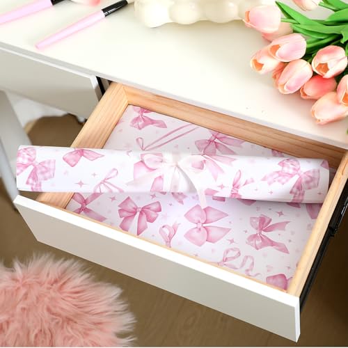 20 Sheet Scented Drawer Liners, Pink Bow Print Shelf Paper for Dresser Closet