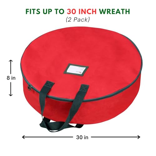 30-Inch Christmas Wreath Storage Bag 2-Pack Red Oxford