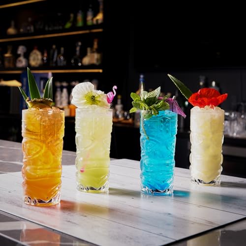 Clear Tropical Tiki Glasses, 15oz Cocktail Drinkware Set of 6