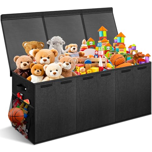 Extra Large Toy Box with Lids & Dividers - Collapsible Storage Bin, Black