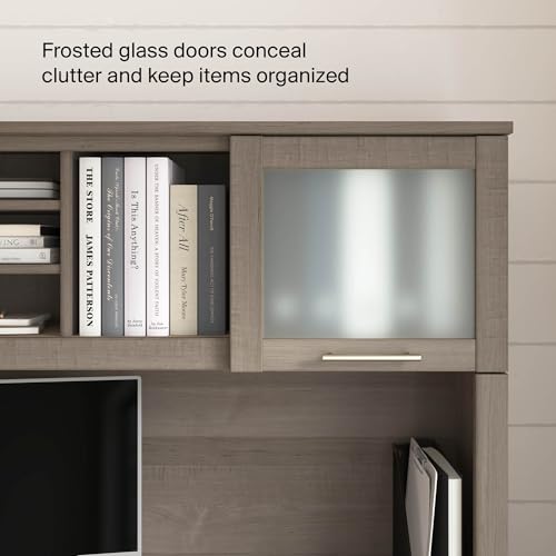 Bush Home 72-Inch Desk Hutch with Shelves and Frosted Glass Doors for Office Storage