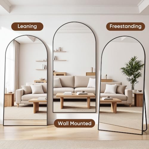 76"x34" Arched Full Length Floor Mirror, Large Aluminum Black Body Mirror