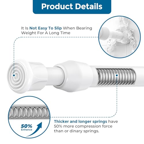 Adjustable Spring Tension Curtain Rods (17 to 28 Inch, 2-Pack, White)