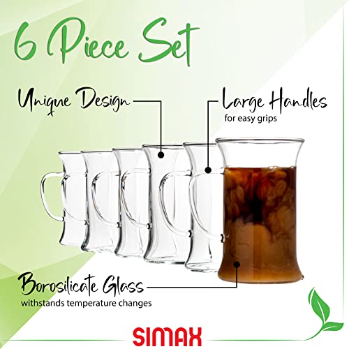 Simax Borosilicate Glass Irish Coffee & Tea Glasses - Set of 6, 8.5oz, Heat & Shock Resistant