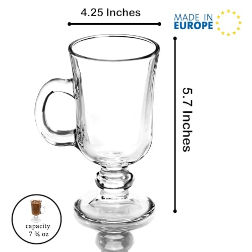Irish Coffee Glass Mugs Set of 2 - Clear Latte & Cappuccino Cups, 7.75oz