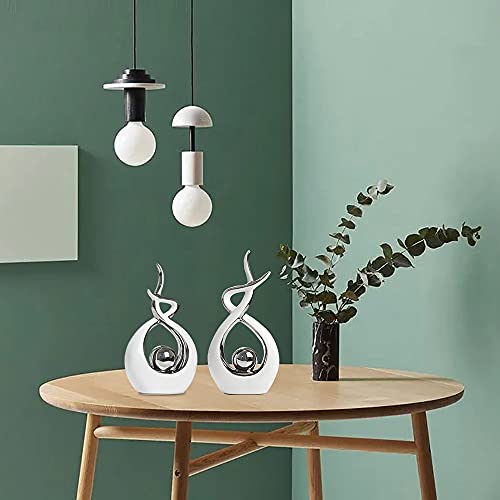Abstract Ceramic Statue Table Decoration - Modern White and Silver Sculpture