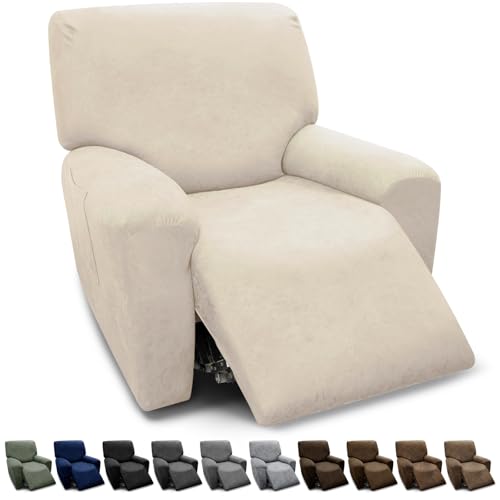 Stretchable Recliner Chair Covers - 4-Piece Leather Look Slipcovers
