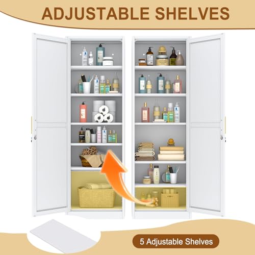 Tall Metal Narrow Storage Cabinet with 5 Shelves and Lockable Doors, 67-Inch
