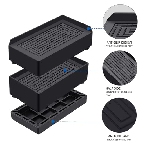 Heavy Duty Adjustable Bed Risers - 3 Inch Furniture Lifts (4 Pack, Black)