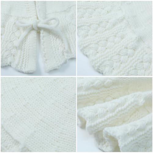 White Knit Christmas Tree Skirt 20 Inch with Scalloped Edge - Rustic Holiday Decor