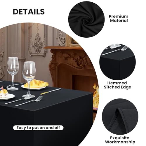 2-Pack Fitted Polyester Tablecloth for 6-Foot Rectangle Tables, Black