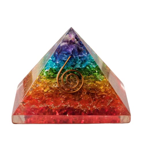 Seven Chakra Gemstone Orgonite Pyramid for Energy Healing and Meditation