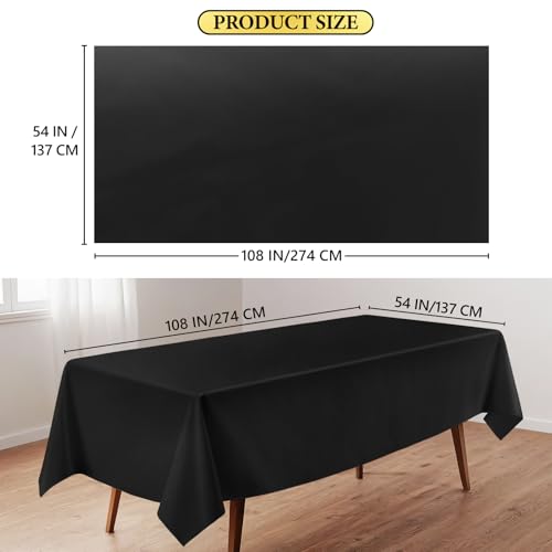 12 Pack Black 54 x 108in Disposable Tablecloths - Waterproof, Leakproof & Sturdy Plastic Rectangle Table Covers