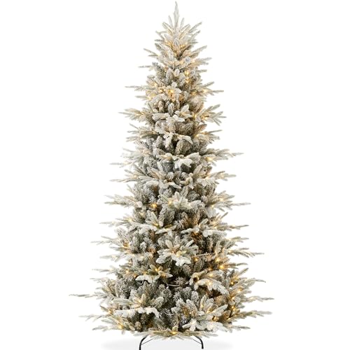 7.5ft Pre-Lit Flocked Artificial Christmas Tree with Dual-Color LEDs