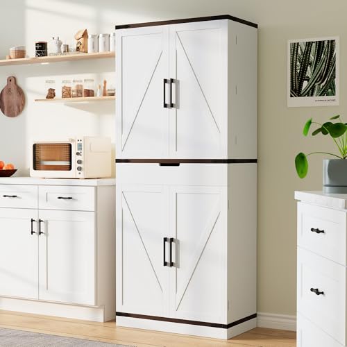 72-inch Kitchen Pantry Cabinet with Barn Doors and Adjustable Shelves