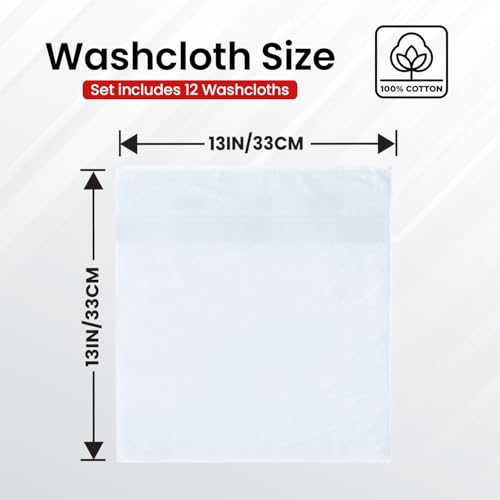 Infinitee Xclusives 100% Cotton Washcloths 12 Pack 13x13 Soft Absorbent Face Towels
